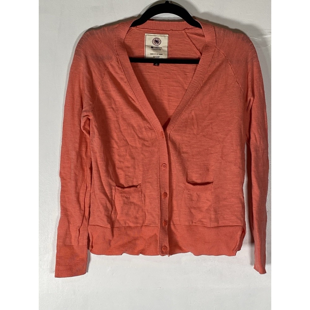 Coral Lightweight Button Front Cardigan 100% Cotton Pocket Sweater Preppy Chic